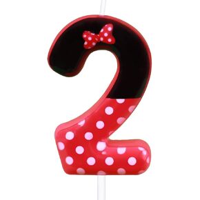 2nd Red Bow Birthday Candles for Girls, Red Black Mouse Cake Topper Cupcake Decor, Mouse Cartoon Themed Birthday Party Decorations Supplies (with White dot, Number 2) in Saudi Arabia