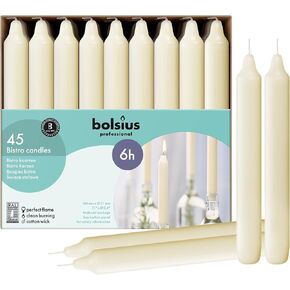 BOLSIUS Ivory Household Candles Bulk Pack 45 Count - Unscented Dripless 7 Inch Dinner Candlesticks - 6+ Hours Burn Time - Premium European Quality - Consistent Smokeless Flame - 100% Cotton Wick in Saudi Arabia