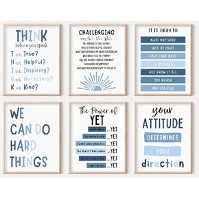Kids Affirmation Wall Decor,Affirmation Art Prints Nursery Pictures,Boho Classroom Decor,Blue Inspirational Quotes Posters for Classroom Playroom Decor,Home Office Decor,Set of 6(8"X10"inch,Unframed). in Saudi Arabia