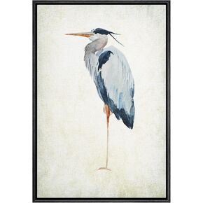 wall26 - Framed Canvas Wall Art - Heron Bird - Wild Animal- Gallery Wrap Modern Home Art | Ready to Hang - 16"x24" Black in Saudi Arabia