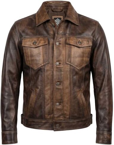 Mens Real Leather Trucker - Vintage Style American Western Fashion Distressed Leather Motorcycle Jacket in Saudi Arabia