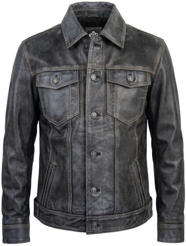 Mens Real Leather Trucker - Vintage Style American Western Fashion Distressed Leather Motorcycle Jacket in Saudi Arabia