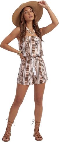 Vrtige Women's Boho Print Strapless Drawstring Waist Beach Short Romper Jumpsuits in Kuwait
