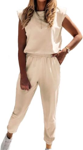 QUEENIE VISCONTI Women Two Piece Outfits Casual Knitted Sleeveless Tops and Pants Sets in Saudi Arabia