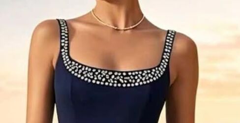 Women Navy Square Neck Bow Mesh Jumpsuit Soft Breathable Formal Vacation Daily Outfit in Kuwait