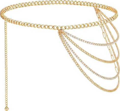 Molain Gold Waist Chain Belt for Women, Multilayer Sparkly Rhinestones Body Belly Waist Chain Belts Elegant Jewelry Accessories Body Decorate for Dresses Jeans Skirts Trouser in Saudi Arabia
