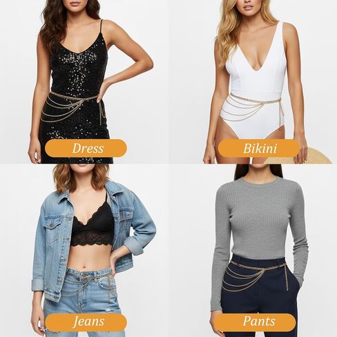 Molain Gold Waist Chain Belt for Women, Multilayer Sparkly Rhinestones Body Belly Waist Chain Belts Elegant Jewelry Accessories Body Decorate for Dresses Jeans Skirts Trouser in Saudi Arabia