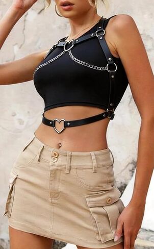 Punk Leather Harness Belt for Women, Goth Chain Waist Belt Rave Fashion Body Harness Adjustable Halloween Party Accessories (Waist 28.3-37.8in) in Saudi Arabia