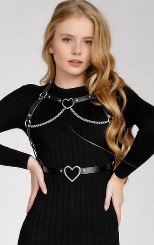Punk Leather Harness Belt for Women, Goth Chain Waist Belt Rave Fashion Body Harness Adjustable Halloween Party Accessories (Waist 28.3-37.8in) in Saudi Arabia