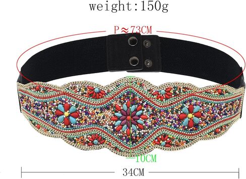 idealway Bohemian Belts for Women Wide Stretch Elastic Waist Belt Body Chain Handmade Beaded Flower Adjustable Belt in Saudi Arabia
