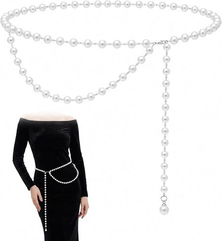 Pearl Belts for Women Pearl Waist Chain White Pearls-Body-Chain with Rhinestone Buckle Tassel Design Elegant Bride Waist Chain Belt for Dress Skirts Jeans Bridal and Wedding Dresses in Kuwait