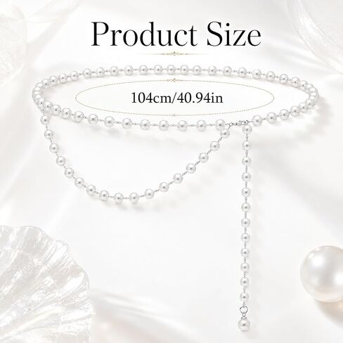 Pearl Belts for Women Pearl Waist Chain White Pearls-Body-Chain with Rhinestone Buckle Tassel Design Elegant Bride Waist Chain Belt for Dress Skirts Jeans Bridal and Wedding Dresses in Kuwait