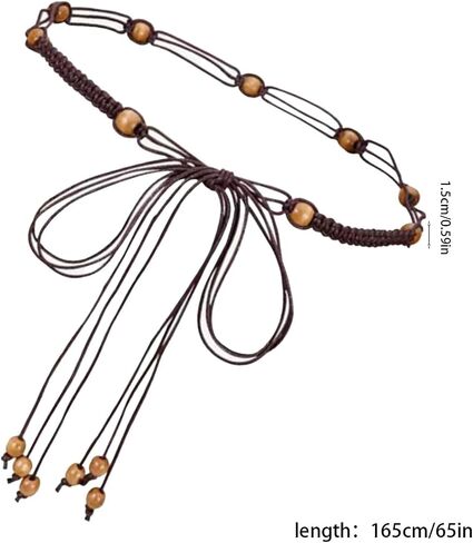 Brown Boho Beaded Belt Thin Woven Braided Wax Rope Simple Minimalist Tie Waist Belt for Women Warm-Weather Festival Dresses, Skirts Outfits in Saudi Arabia