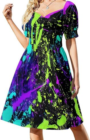 Glow in Dark Splatter Neon Women's Dress V-Neck Short Sleeve Dresses in Saudi Arabia