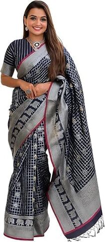 Women's Soft Silk Saree With Zari Moti & Animal Design Wiht Unstitched Blouse Piece in Saudi Arabia
