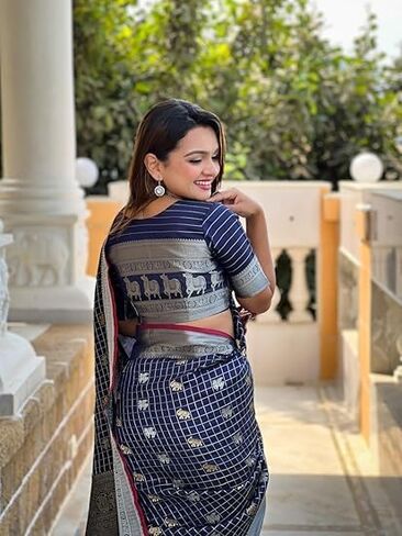 Women's Soft Silk Saree With Zari Moti & Animal Design Wiht Unstitched Blouse Piece in Saudi Arabia
