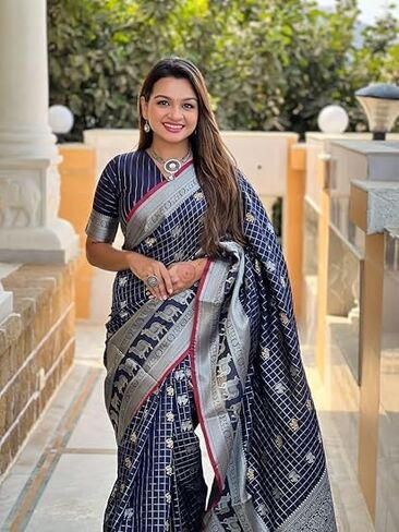 Women's Soft Silk Saree With Zari Moti & Animal Design Wiht Unstitched Blouse Piece in Saudi Arabia