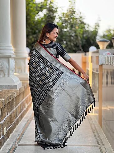 Women's Soft Silk Saree With Zari Moti & Animal Design Wiht Unstitched Blouse Piece in Saudi Arabia