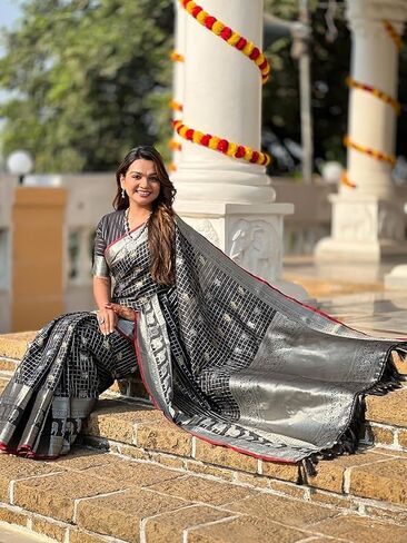 Women's Soft Silk Saree With Zari Moti & Animal Design Wiht Unstitched Blouse Piece in Saudi Arabia