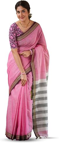 Narayanpeth Mercerized Pink Cotton Saree with Traditional Zari Border & Rich Pallu | Soft Lightweight Ethnic Cotton Saree for Women in Saudi Arabia