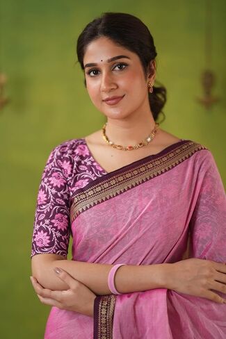 Narayanpeth Mercerized Pink Cotton Saree with Traditional Zari Border & Rich Pallu | Soft Lightweight Ethnic Cotton Saree for Women in Saudi Arabia