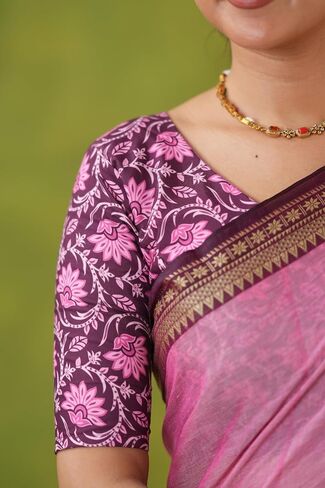 Narayanpeth Mercerized Pink Cotton Saree with Traditional Zari Border & Rich Pallu | Soft Lightweight Ethnic Cotton Saree for Women in Saudi Arabia