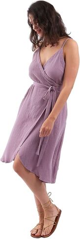 Amazhiyu Womens Summer Spaghetti Strap Sleeveless Midi Wrap Dress with Pockets Purple, X-Large in Kuwait