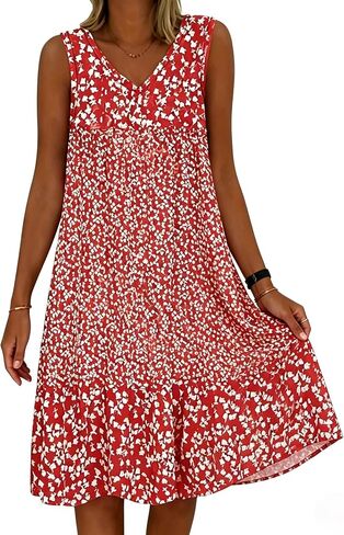 Women's Floral Print Sleeveless Dress, V-Neck Ruffle Hem Loose Casual Tank Dress in Kuwait
