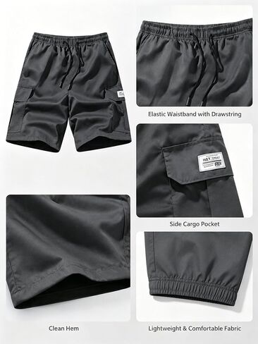Men's Cargo Shorts Elastic Drawstring Waist Casual Loose Fit Shorts with Multi Pockets in Kuwait