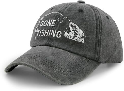Gone Fishing Hat for Men Women, Adjustable Washed Cotton Baseball Cap Gift for Fishing Lovers Grandpa Dad, Embroidered Sun Protection Headwear for Outdoor Fishing & Beach Black in Saudi Arabia