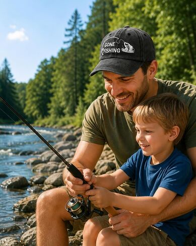 Gone Fishing Hat for Men Women, Adjustable Washed Cotton Baseball Cap Gift for Fishing Lovers Grandpa Dad, Embroidered Sun Protection Headwear for Outdoor Fishing & Beach Black in Saudi Arabia
