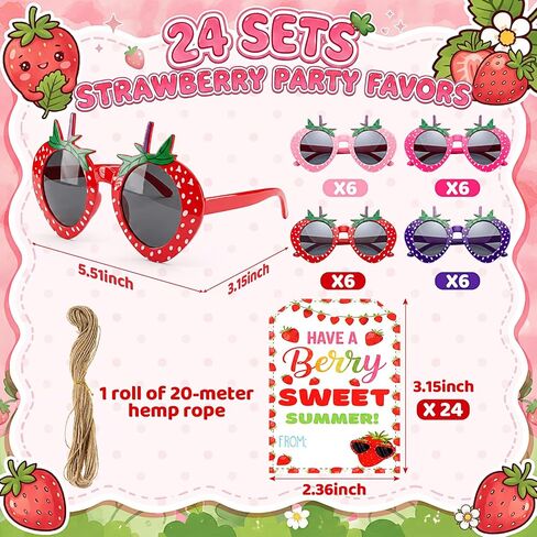 Tanlade 24 Sets Strawberry Party Favors Strawberry Sunglasses Bulk with Sweet Summer Cards Birthday Party Supplies Strawberry Theme Gifts Photo Props in Kuwait