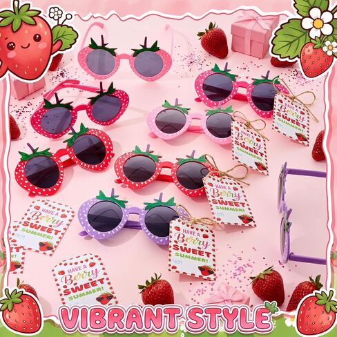 Tanlade 24 Sets Strawberry Party Favors Strawberry Sunglasses Bulk with Sweet Summer Cards Birthday Party Supplies Strawberry Theme Gifts Photo Props in Kuwait