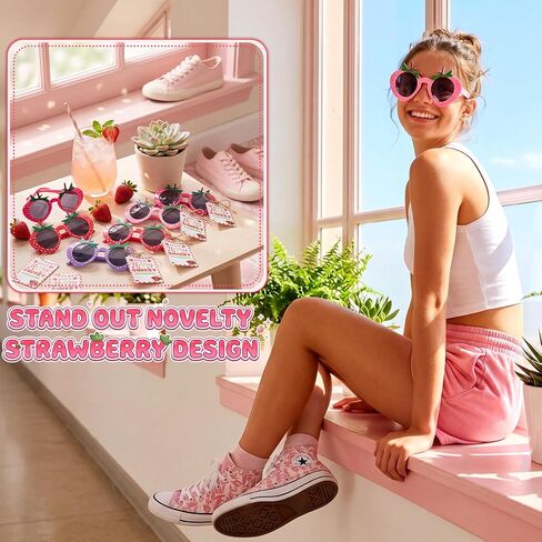 Tanlade 24 Sets Strawberry Party Favors Strawberry Sunglasses Bulk with Sweet Summer Cards Birthday Party Supplies Strawberry Theme Gifts Photo Props in Kuwait