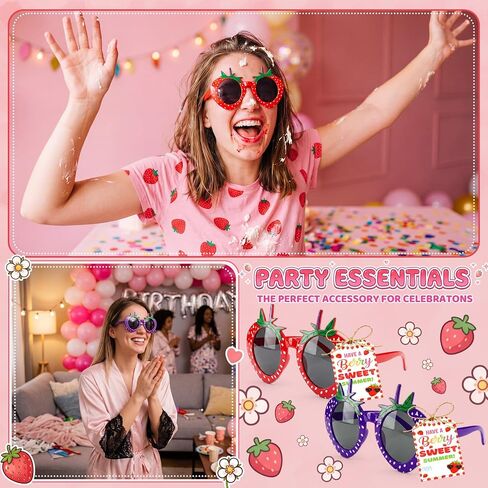Tanlade 24 Sets Strawberry Party Favors Strawberry Sunglasses Bulk with Sweet Summer Cards Birthday Party Supplies Strawberry Theme Gifts Photo Props in Kuwait