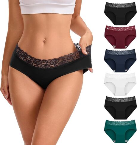 INNERSY Cotton Underwear for Women Hipster Lace Panties Ladies Briefs 6 Pack in Kuwait