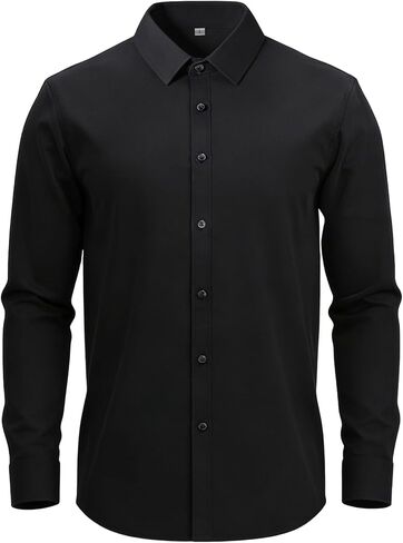Men's Dress Shirts Long Sleeve Solid Stretch Stain Shield Wrinkle Free Formal Business Casual Button Down Shirt in Saudi Arabia