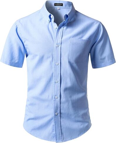 LucMatton Men's Lightweight Oxford Short Sleeve Shirt | Button Down Collar, Business Casual, Breathable, Back Pleat, Slim Fit Dress Shirt, Chest Pocket, Daily Wear, Formal, Office in Saudi Arabia