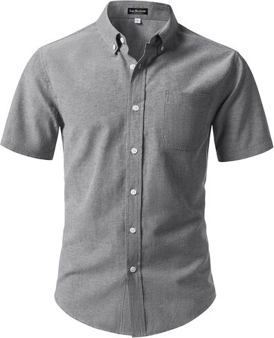LucMatton Men's Lightweight Oxford Short Sleeve Shirt | Button Down Collar, Business Casual, Breathable, Back Pleat, Slim Fit Dress Shirt, Chest Pocket, Daily Wear, Formal, Office in Saudi Arabia