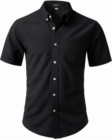 LucMatton Men's Lightweight Oxford Short Sleeve Shirt | Button Down Collar, Business Casual, Breathable, Back Pleat, Slim Fit Dress Shirt, Chest Pocket, Daily Wear, Formal, Office in Saudi Arabia