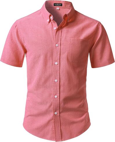 LucMatton Men's Lightweight Oxford Short Sleeve Shirt | Button Down Collar, Business Casual, Breathable, Back Pleat, Slim Fit Dress Shirt, Chest Pocket, Daily Wear, Formal, Office in Saudi Arabia