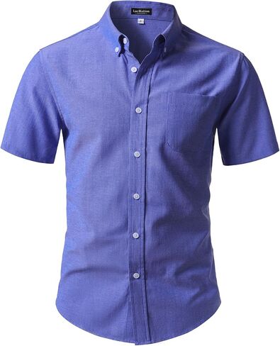 LucMatton Men's Lightweight Oxford Short Sleeve Shirt | Button Down Collar, Business Casual, Breathable, Back Pleat, Slim Fit Dress Shirt, Chest Pocket, Daily Wear, Formal, Office in Saudi Arabia