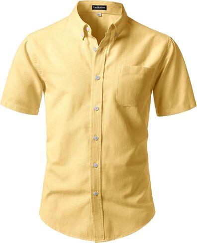 LucMatton Men's Lightweight Oxford Short Sleeve Shirt | Button Down Collar, Business Casual, Breathable, Back Pleat, Slim Fit Dress Shirt, Chest Pocket, Daily Wear, Formal, Office in Saudi Arabia