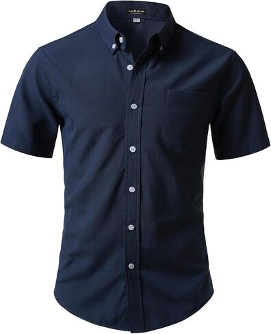 LucMatton Men's Lightweight Oxford Short Sleeve Shirt | Button Down Collar, Business Casual, Breathable, Back Pleat, Slim Fit Dress Shirt, Chest Pocket, Daily Wear, Formal, Office in Saudi Arabia