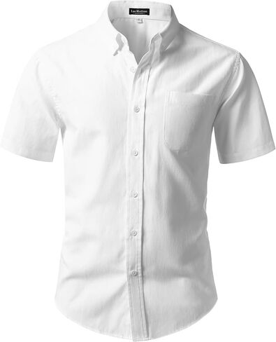 LucMatton Men's Lightweight Oxford Short Sleeve Shirt | Button Down Collar, Business Casual, Breathable, Back Pleat, Slim Fit Dress Shirt, Chest Pocket, Daily Wear, Formal, Office in Saudi Arabia