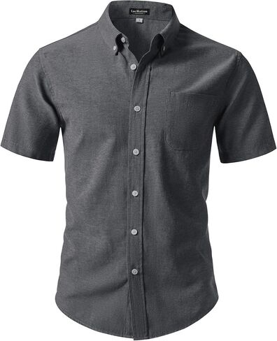 LucMatton Men's Lightweight Oxford Short Sleeve Shirt | Button Down Collar, Business Casual, Breathable, Back Pleat, Slim Fit Dress Shirt, Chest Pocket, Daily Wear, Formal, Office in Saudi Arabia