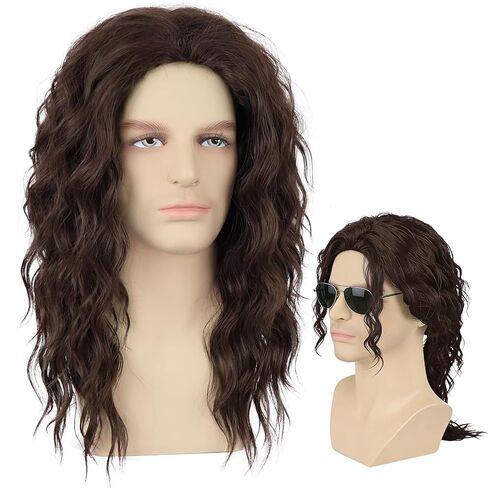 G&T Wig Long Black Curly Wig for Men Heat Resistant Synthetic Male Wigs for Costume Cosplay Halloween Party in Saudi Arabia