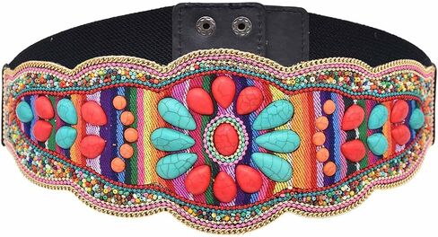 idealway Bohemian Women Belts Handmade Beads Ethnic Statement Wide Elastic Body Belt for Girls Women Dresses in Saudi Arabia