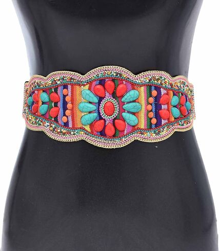 idealway Bohemian Women Belts Handmade Beads Ethnic Statement Wide Elastic Body Belt for Girls Women Dresses in Saudi Arabia