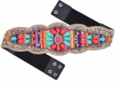 idealway Bohemian Women Belts Handmade Beads Ethnic Statement Wide Elastic Body Belt for Girls Women Dresses in Saudi Arabia